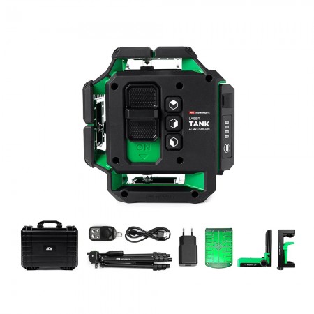 Линеен лазерен нивелир ADA LaserTANK 4-360 Ultimate Green, 4 × 360°, 40 m, до 70 m с приемник, ADA 4D LT GREEN