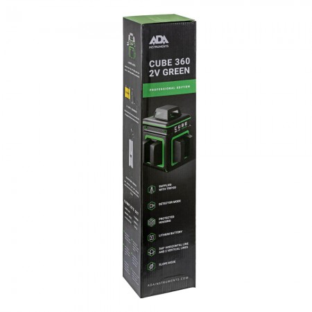 Лазерен нивелир ADA CUBE 360 2V Professional Edition, зелен лъч, 40 m, до 70 m с приемник, ADA CUBE 360 2V PE