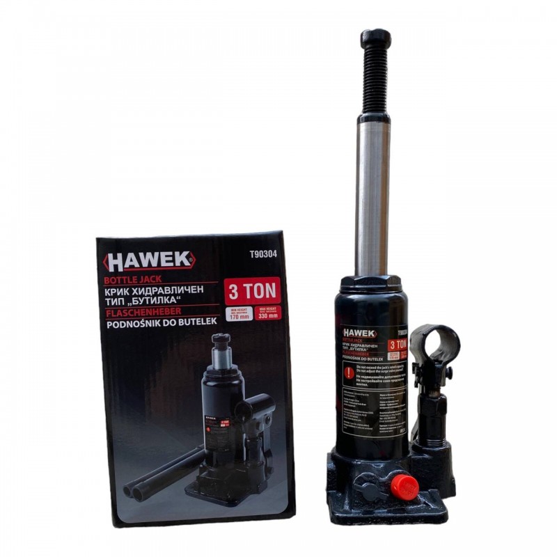 Хидравличен крик HAWEK Т90304, тип бутилка, 3 тона - Крик тип бутилка