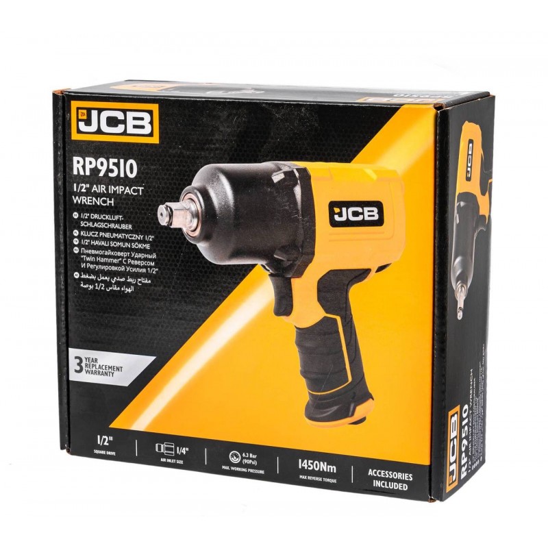 Пневматичен ударен гайковерт JCB, 1/2" 1450 Nm с 3 вложки, RP9510 KIT - Пневматични гайковерти