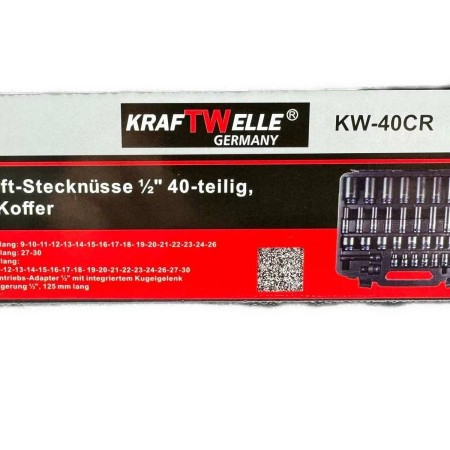 Комплект професионални ударни вложки 40 части 1/2", KRAFTWELLE, KW-40CR