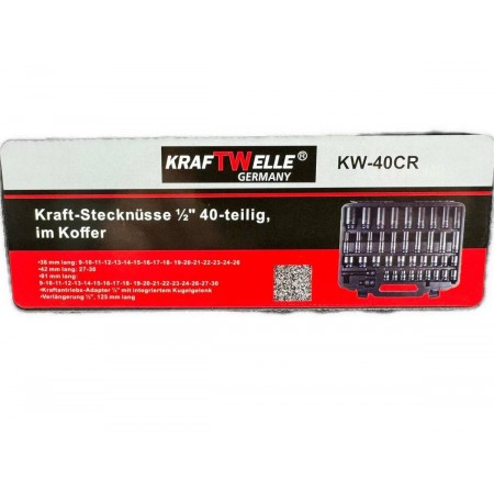 Комплект професионални ударни вложки 40 части 1/2", KRAFTWELLE, KW-40CR