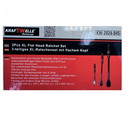 Комплект усилени удължени тресчотки XL KRAFTWELLE, 3 части - 1/4", 3/8", 1/2", 9887