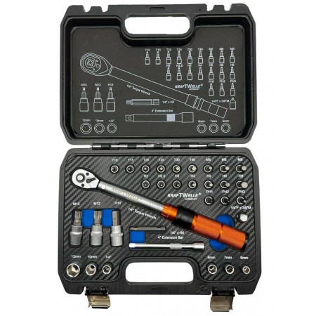 Динамометричен ключ 1/4", 5-25 Nm, 32 части, KraftWelle