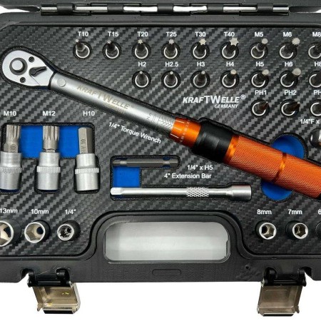 Динамометричен ключ 1/4", 5-25 Nm, 32 части, KraftWelle