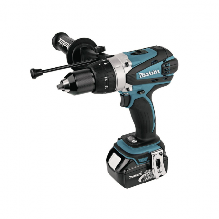 Акумулаторна бормашина Makita ударна с 2 батерии и зарядно, 18 V, 3 Ah, 91 Nm, 0-2000 об./мин, 1.5-13 мм, DHP458RFJ