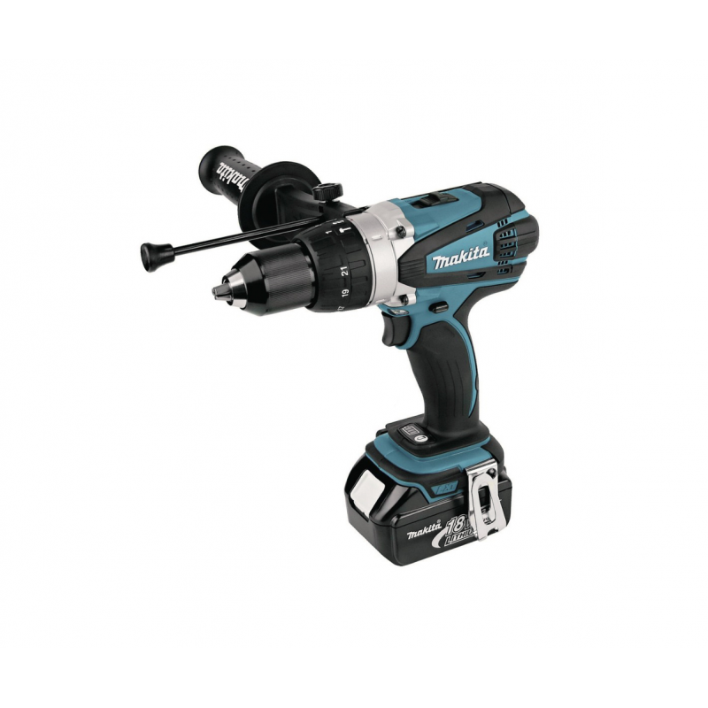 Акумулаторна бормашина Makita ударна с 2 батерии и зарядно, 18 V, 3 Ah, 91 Nm, 0-2000 об./мин, 1.5-13 мм, DHP458RFJ - Акумулаторни винтоверти