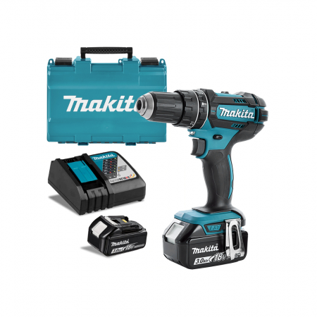 Акумулаторен винтоверт Makita ударен с 2 батерии и зарядно, 18 V, 3 Ah, 62 Nm, 1.5-13 мм, DHP482RFE