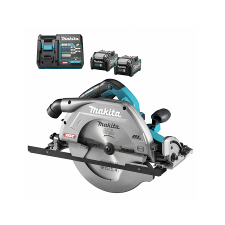 Акумулаторен ръчен циркуляр Makita с 2 батерии и зарядно, 40 V, 5 Ah, ф 270 мм, 3500 об./мин, HS011GT201