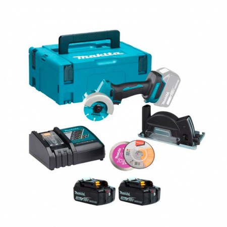 Акумулаторен безчетков ъглошлайф Makita DMC300RFJ, LXT, 18 V, 2x3 Ah, 76 мм, с батерии, зарядно и куфар, DMC300RFJ