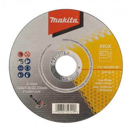 Диск за рязане на метал, INOX, 125x1x22.23мм, Makita, D-75530 (WA46R)