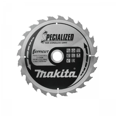 Циркулярен диск за дърво Makita E-07696, 260x30x2.15 мм, 24T