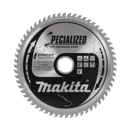 Циркулярен диск Makita Efficut E-12192, 216x30x2 мм, 60T