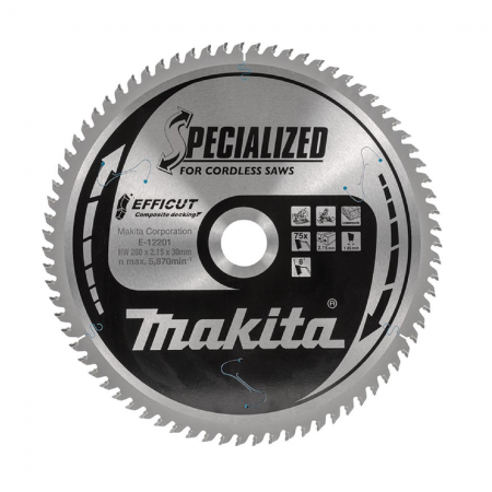 Циркулярен диск Makita Efficut E-12201, 260x30x2.15 мм, 75T