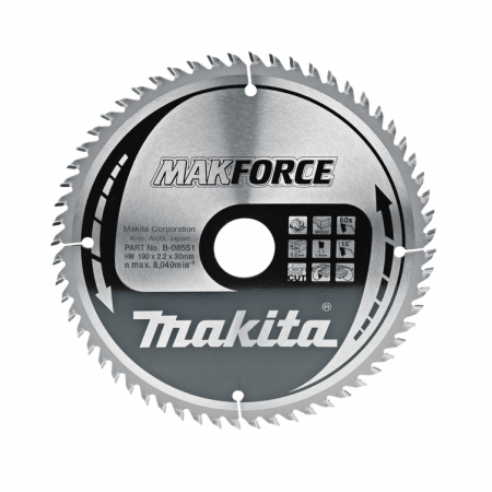 Циркулярен диск за дърво Makita, Ø185 мм, 15,88 мм, 1,8 мм, 60 зъба, B-08551