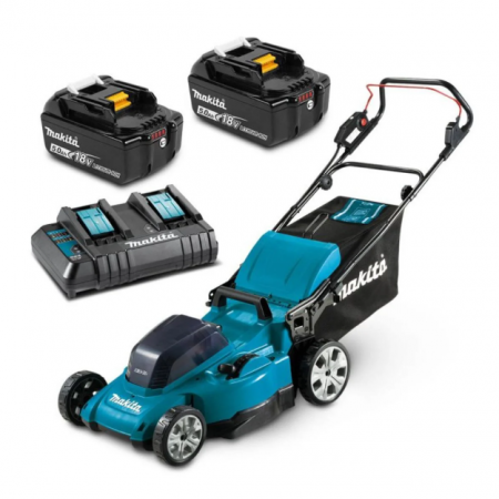 Акумулаторна косачка Makita DLM480CT2, LXT, 18+18 V, 2х5 Ah, 48 см, 800 м², с мулчиране, 2 батерии и зарядно