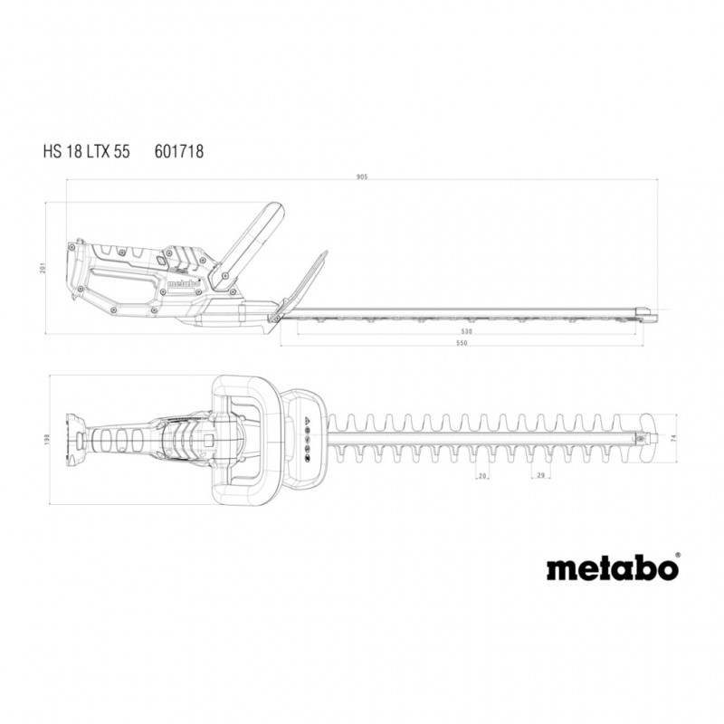 Акумулаторен храсторез METABO HS 18, 601718500, 18 V, 55 см, с батерия 2х2 Ah и зарядно SC 30 - Акумулаторни храсторези