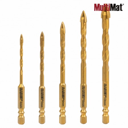 Комплект мултифункционални свредла Raider MultiMat 4Cut TIN, Hex 1/4", 5 бр., Ø4/5/6/8/10 mm, 159938