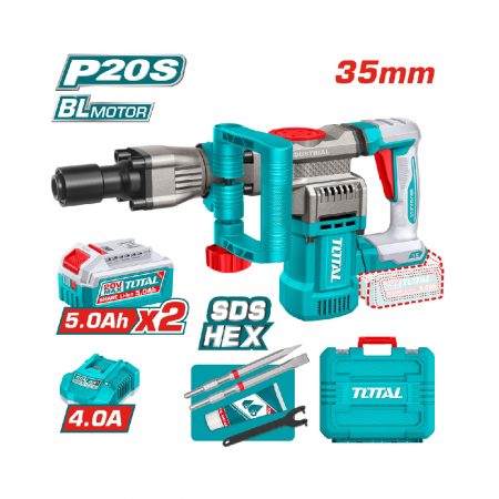 Акумулаторен безчетков къртач TOTAL, 20 V, SDS HEX, 2 x 5 Ah, куфар, TL IND TDBLI203582E