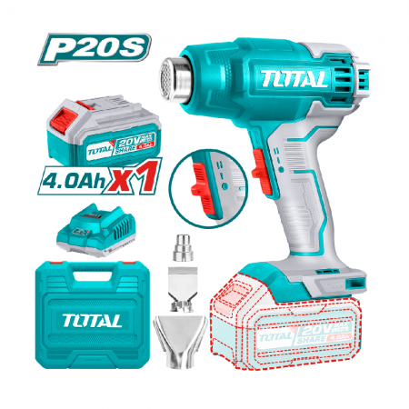 Акумулаторен пистолет за горещ въздух TOTAL INDUSTRIAL, 550 °C, 20 V, 4.0 Ah, TL IND TBLI20025