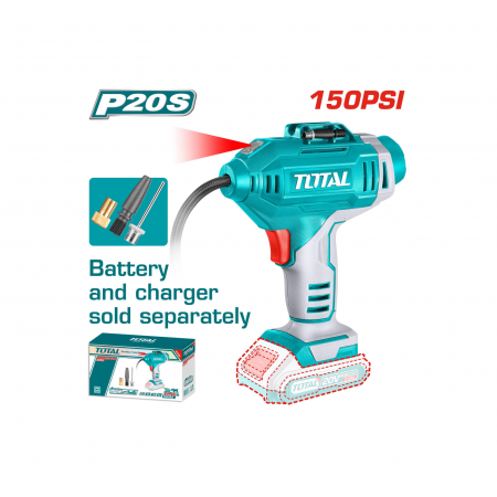 Акумулаторен компресор за гуми TOTAL, 20 V, 150 PSI, без батерия, TL TACLI2018E
