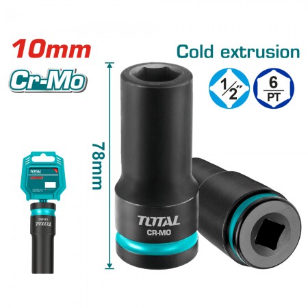 Вложка шестостенна, дълга, ударна TOTAL, 1/2", SW 10 mm, 78 mm, CrMo, TL IND THDIS12102L