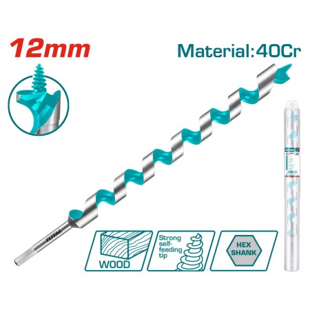 Свредло за дърво TOTAL тип LEWIS, Ø 12 x 460 mm, HEX, 40Cr, TL TAC3512