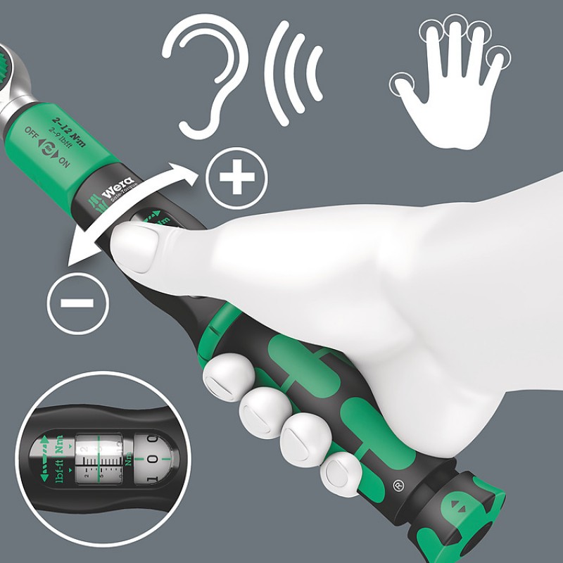 Динамомeтричен ключ WERA Safe-Torque A 1 с тресчотка и вложки 1/4", 2 - 12 Nm (10 части) - Динамометрични ключове
