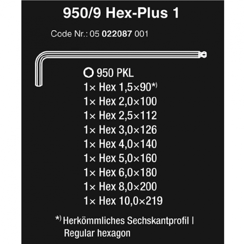 Комплект шестограмни ключове WERA Chrome (9 броя) 1.5 - 10 мм - Г-образни ключове