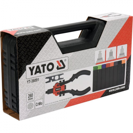 Комплект ръчна нитачка YATO, YT 36091, 3 в 1, поп нитове, нит гайки, 2 режещи глави