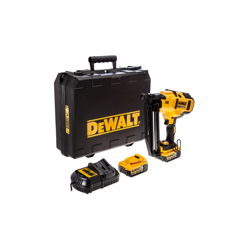 Такер DeWALT акумулаторен за гвоздеи с 2 батерии и зарядно, 18 V, 5 Ah, 16GA, 32-63 мм, DCN660P2 - Акумулаторни такери за пирони