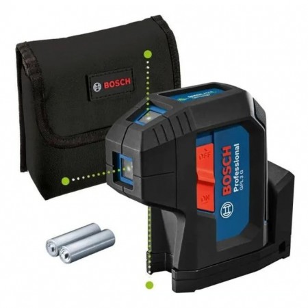 Зелен лазерен точков нивелир Bosch GPL3G, 30 м, с 2 батерии x 1.5 V LR6 (AA)