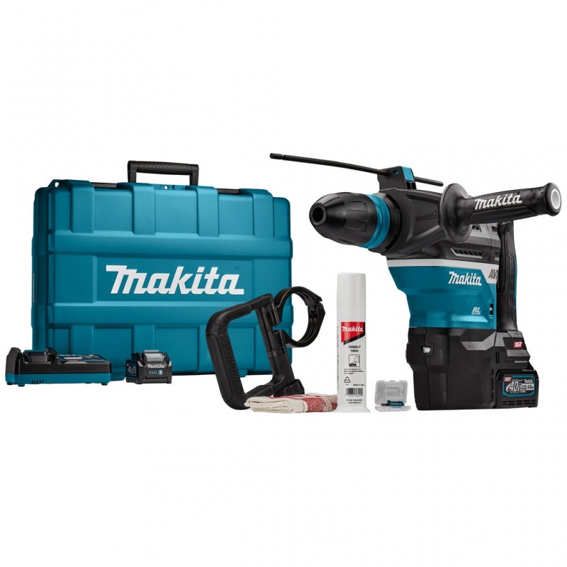 Перфоратор Makita акумулаторен с 2 батерии и зарядно, SDS-max, 40 V, 4 Ah, 8 J, 1450-2900 уд./мин, HR005GM202 - Акумулаторни перфоратори