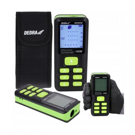 Лазерна ролетка Dedra MC0939, 100 м, LCD дисплей, 7 функции, измерване на ъгли