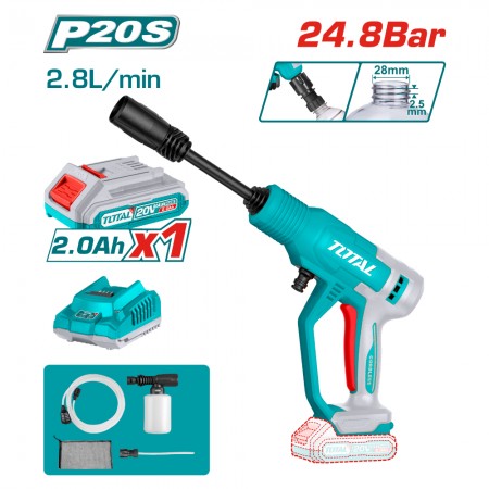 Акумулаторна водоструйка TOTAL TL TPWLI20362E 20V, 24.8 Bar, 2.8 L/min, батерия 2Ah, зарядно и аксесоари