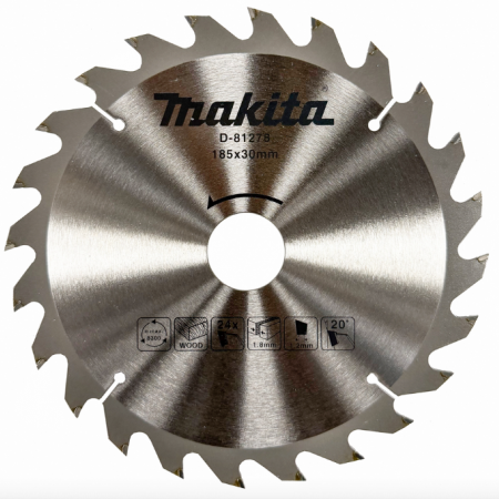 Циркулярен диск за дърво Makita D-81278, Ø 185 мм, вътрешен отвор 30 мм, 24 зъба