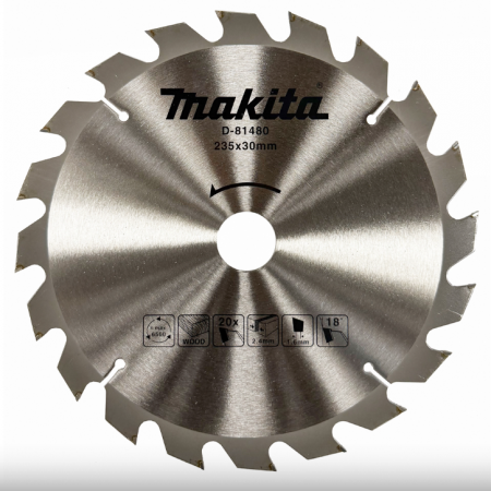 Циркулярен диск за дърво Makita D-81480,  Ø 235 мм, вътрешен отвор 30 мм, 20 зъба 