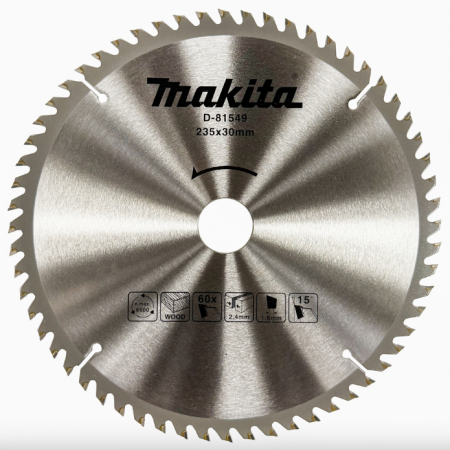 Циркулярен диск за дърво Makita D-81549, Ø 235 мм, вътрешен отвор 30 мм, 60 зъба